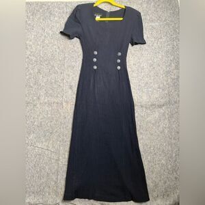 My Michelle Long Maxi Dress Women's Size 5/6 Navy Nylon Short Sleeve Back Zip